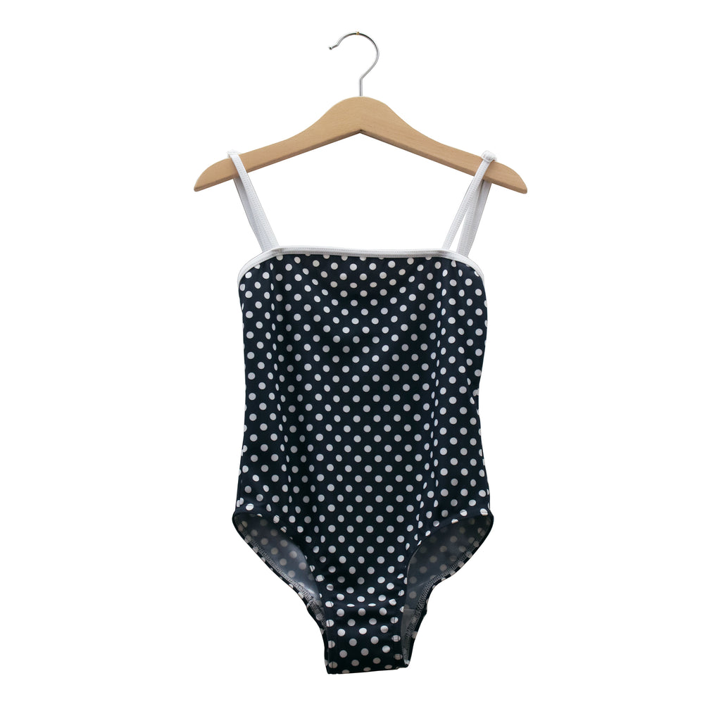 Straight Line Swimming Suit / Navy polka dot