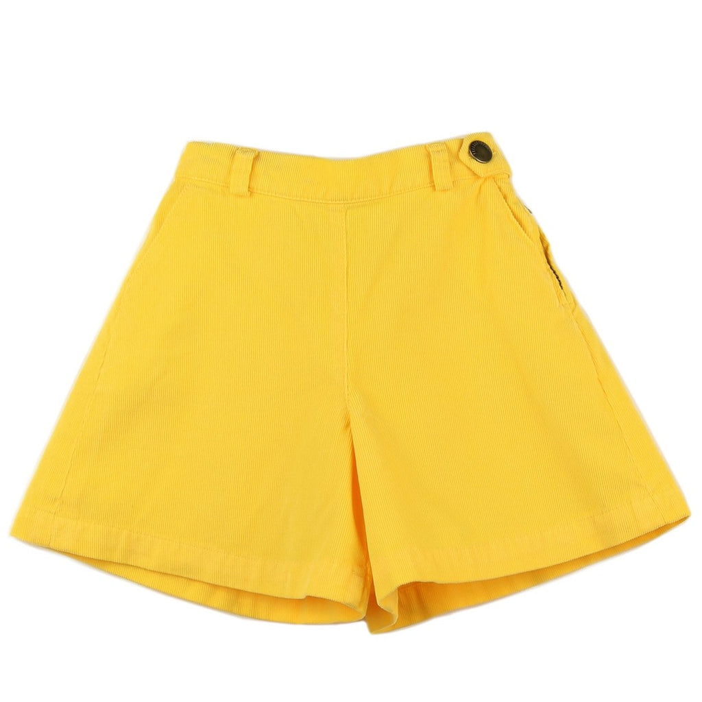Girl culottes in Yellow corduroy - front