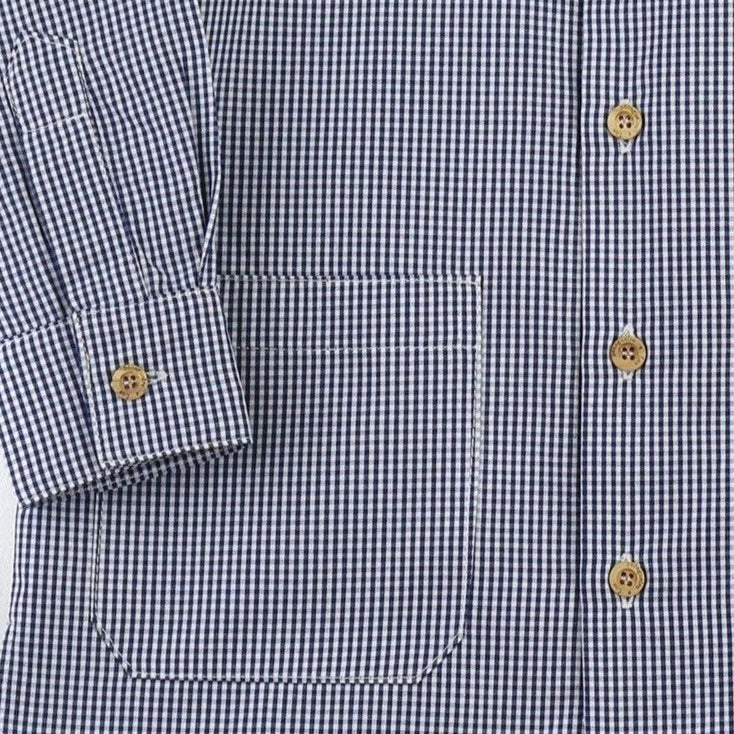 Mandarin collar shirt | Navy Vichy